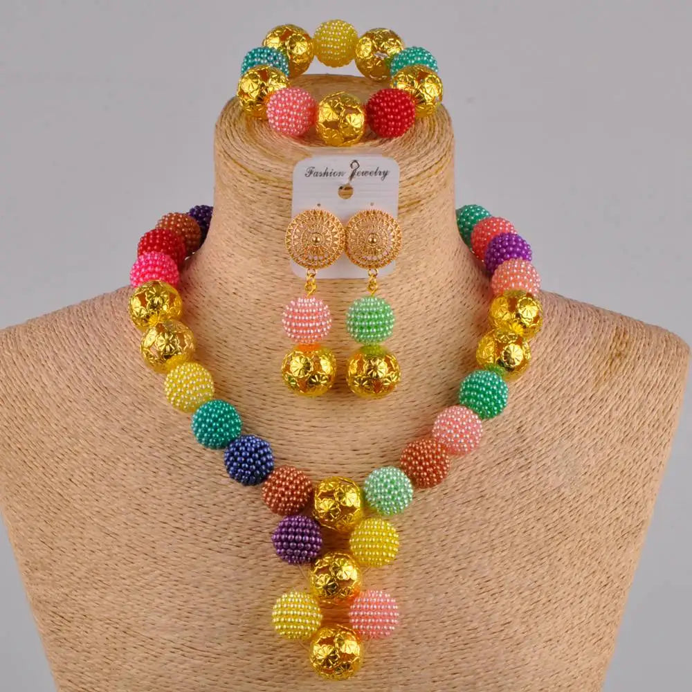African Fuchsia pink costume necklace jewelry set
