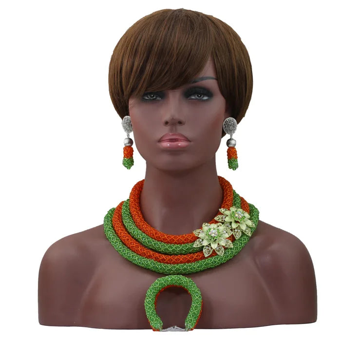 African Fashion Orange/Lime Green Jewelry Set