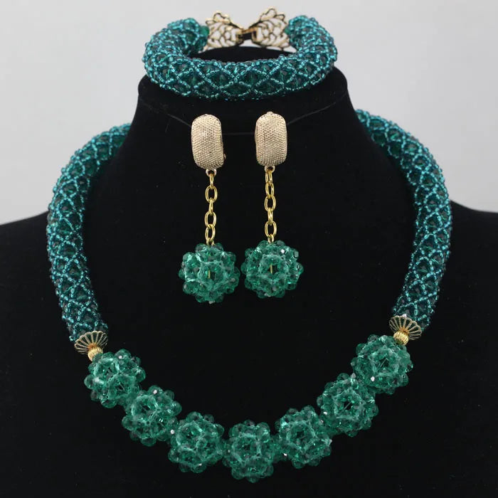 Handmade Glamorous Teal Green African Beads Jewelry Set