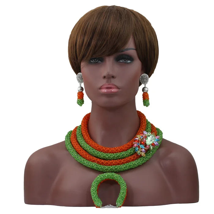 African Fashion Orange/Lime Green Jewelry Set