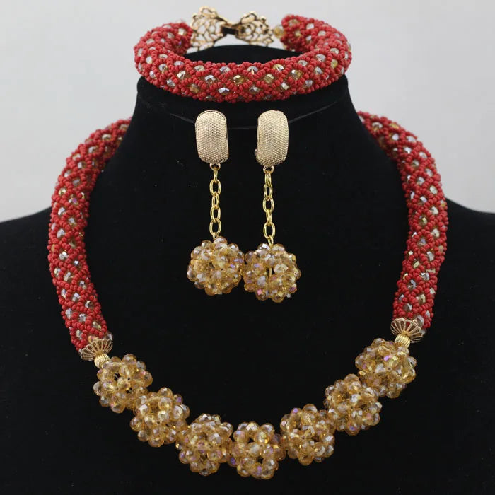 Handmade Glamorous Teal Green African Beads Jewelry Set