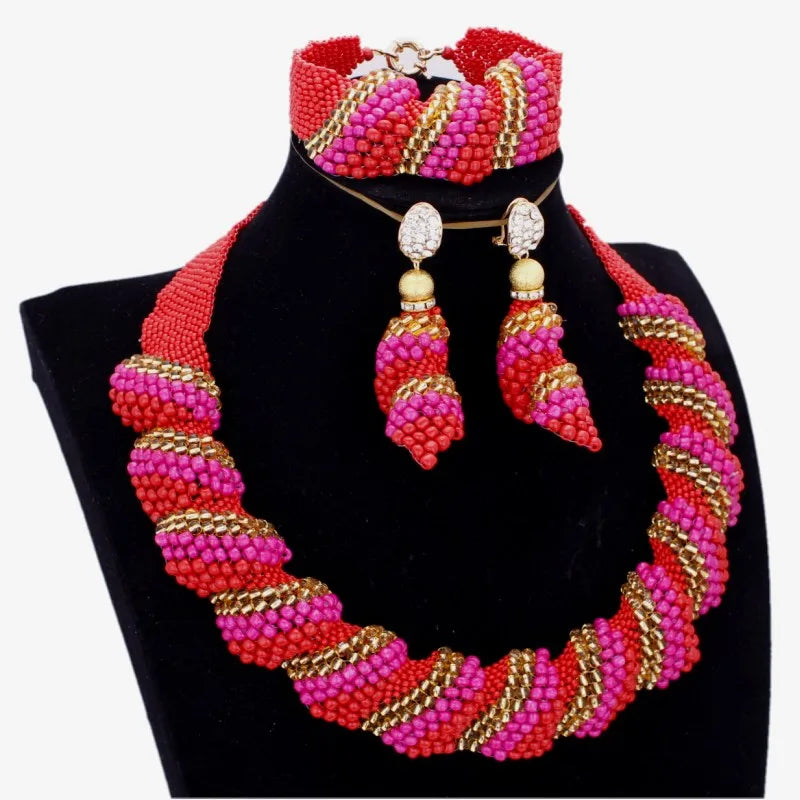 Jewelry Sets for African Women, Bracelet, Earrings, Necklace Handmade