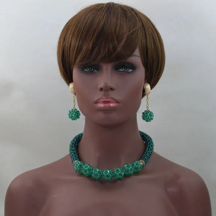 Handmade Glamorous Teal Green African Beads Jewelry Set