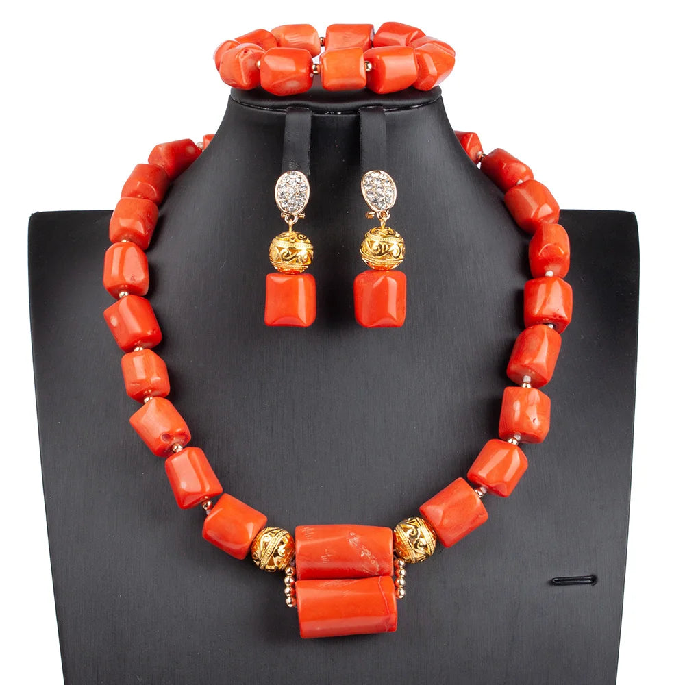 African Coral Beads Necklace Set for Wedding and Cultural Events
