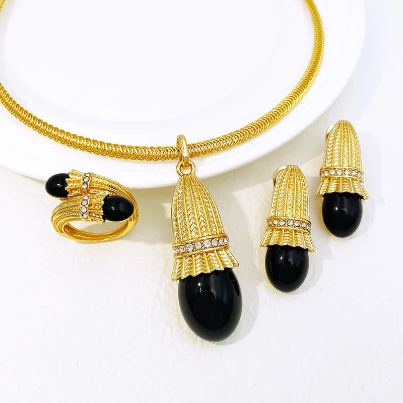 Italian Luxury Red Opal Pendant Jewelry Set For Women