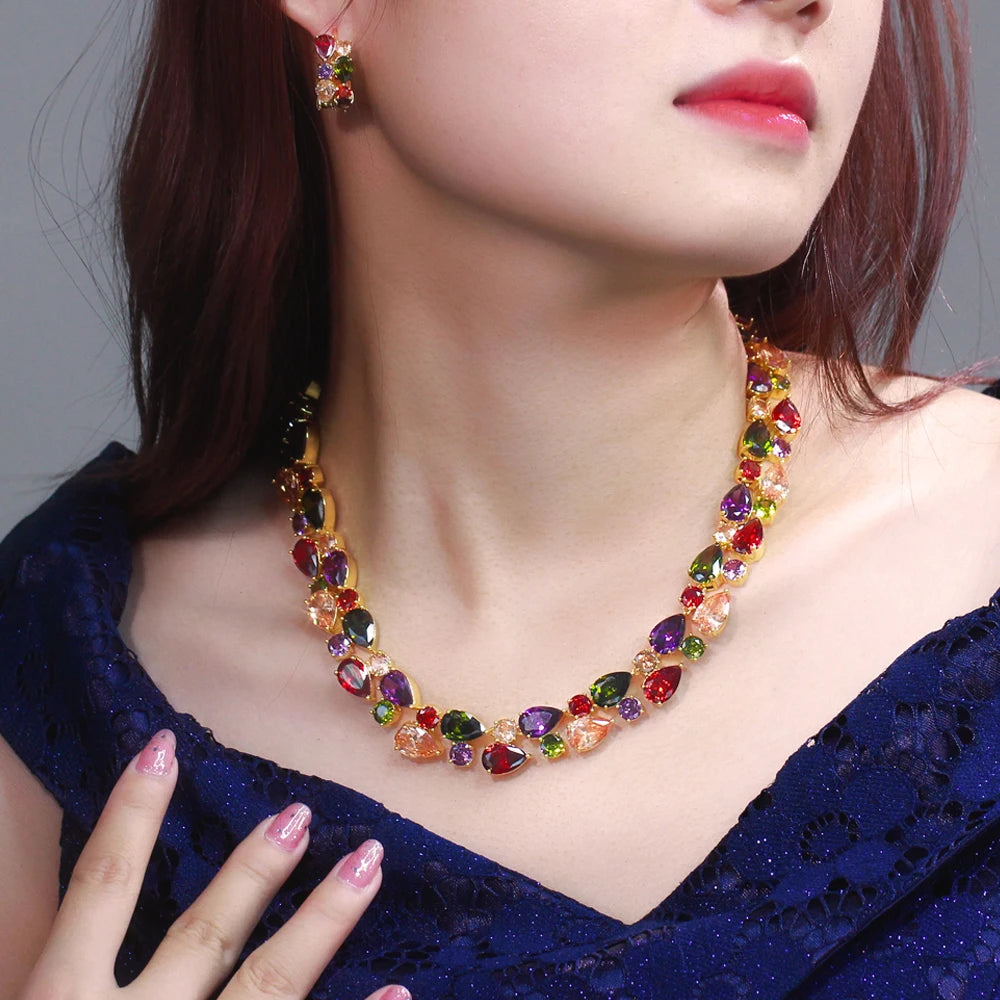 Gorgeous Multicolor Zirconia Luxury Necklace and Earrings