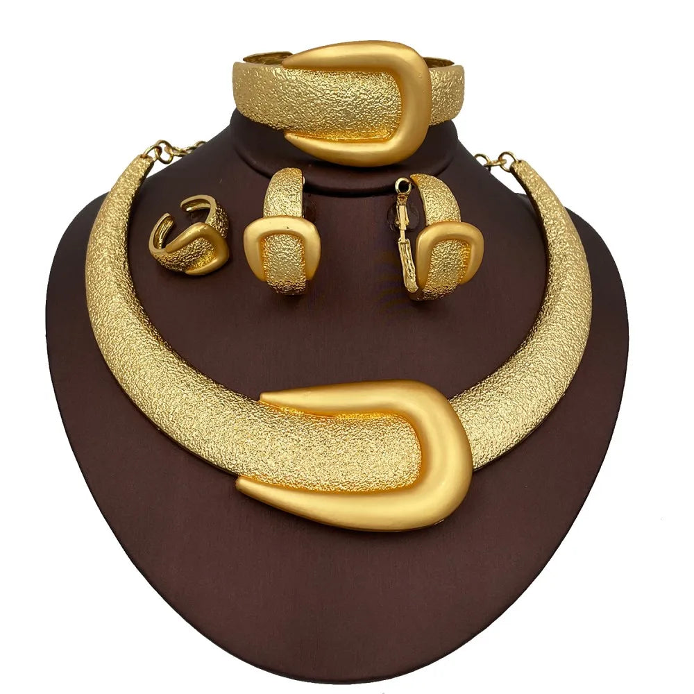 2025 New Exaggerate Jewelry Set Dubai Gold Color Necklace & Bangle