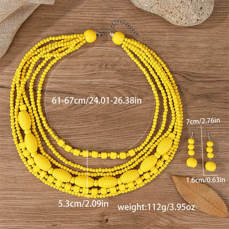 New Colorful Handmade Multi-Layer Acrylic Beads Necklace/Earring Sets.