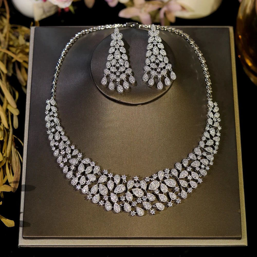ASNORA Gorgeous CZ Crystal Zirconia Luxury Silver Color Necklace