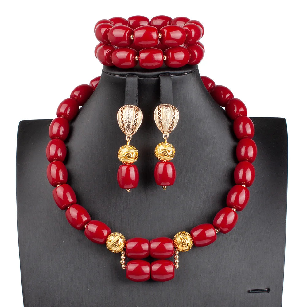 African Coral Beads Necklace Set for Wedding and Cultural Events