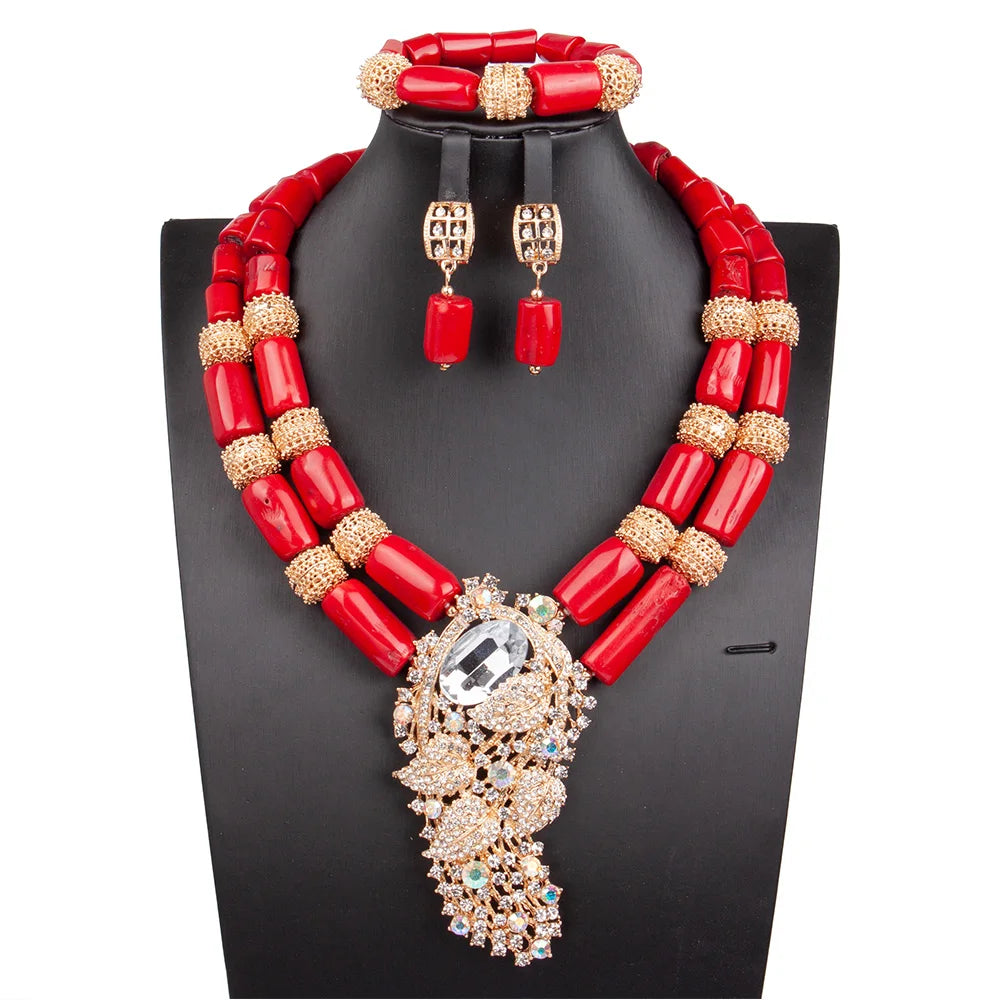 African Coral Beads Necklace Set for Wedding and Cultural Events