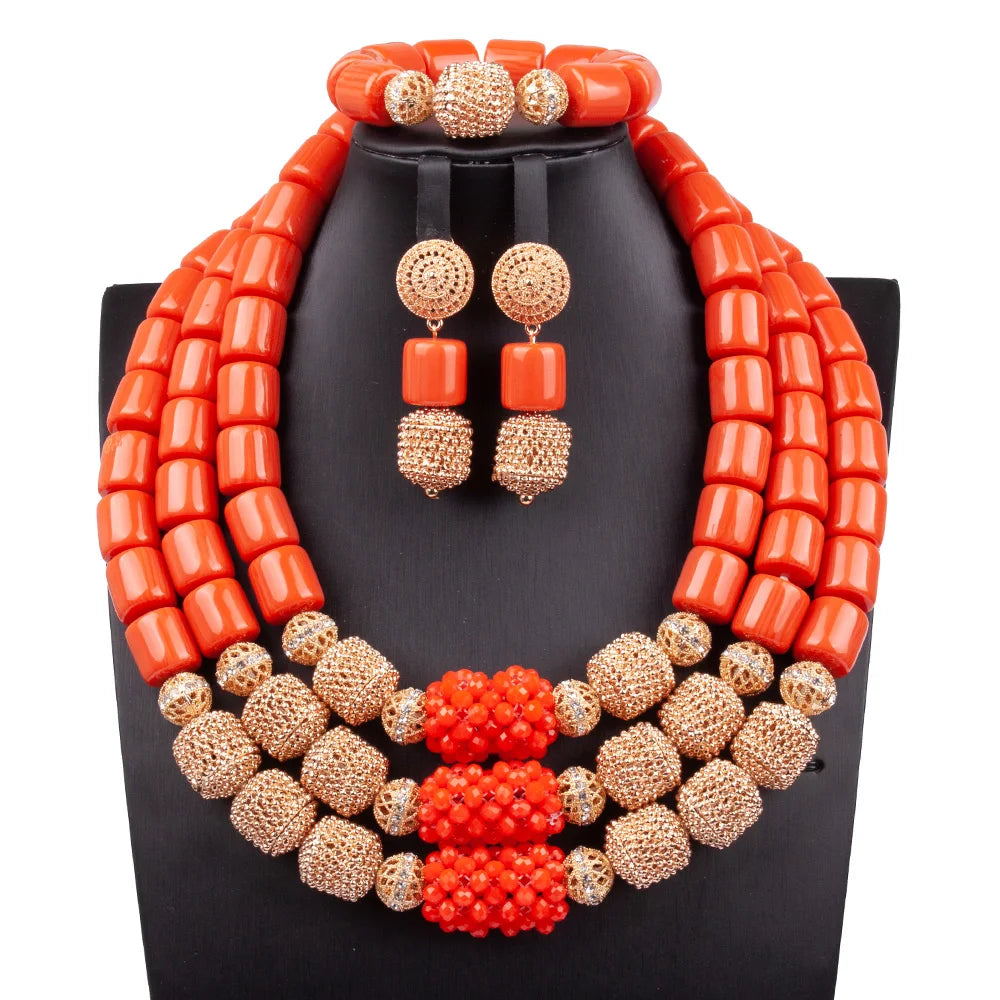 African Coral Beads Necklace Set for Wedding and Cultural Events