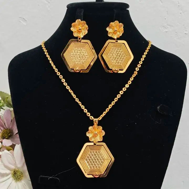 African Gold Color Women Necklace & Earrings