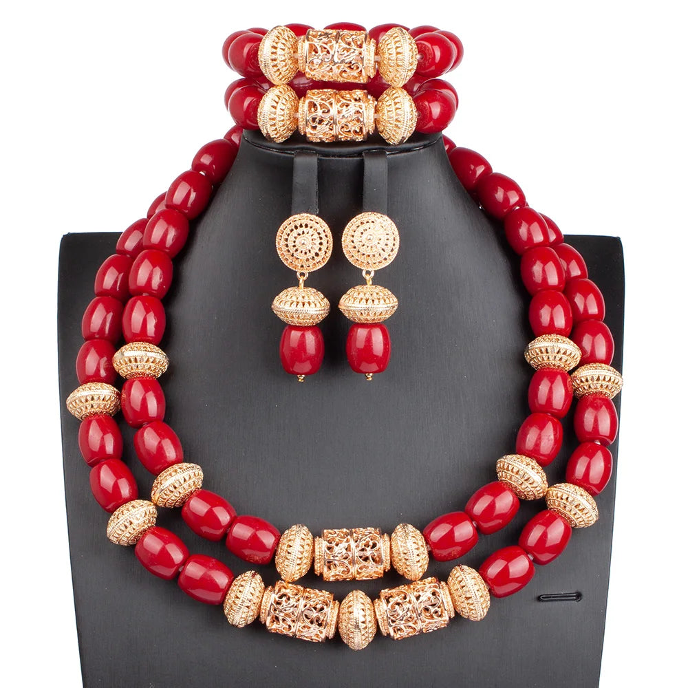 African Coral Beads Necklace Set for Wedding and Cultural Events
