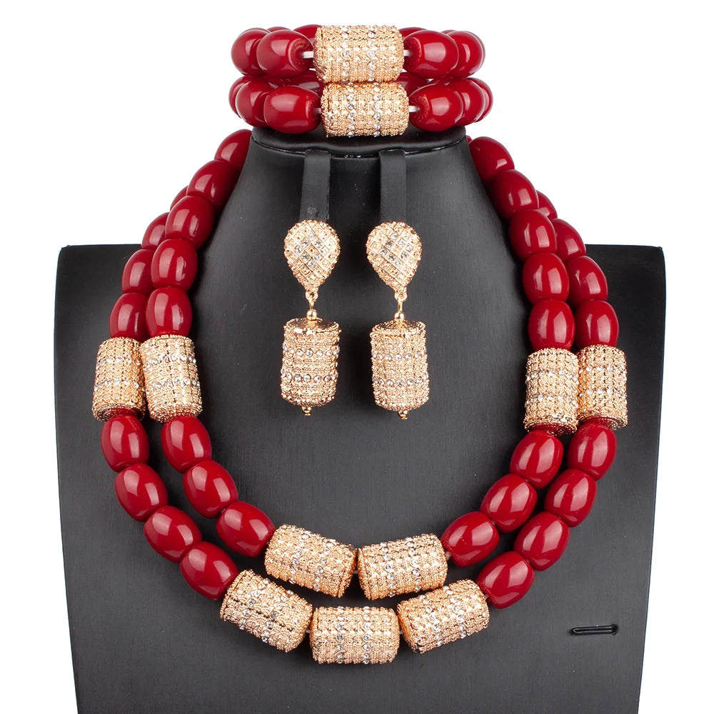 African Coral Beads Necklace Set for Wedding and Cultural Events