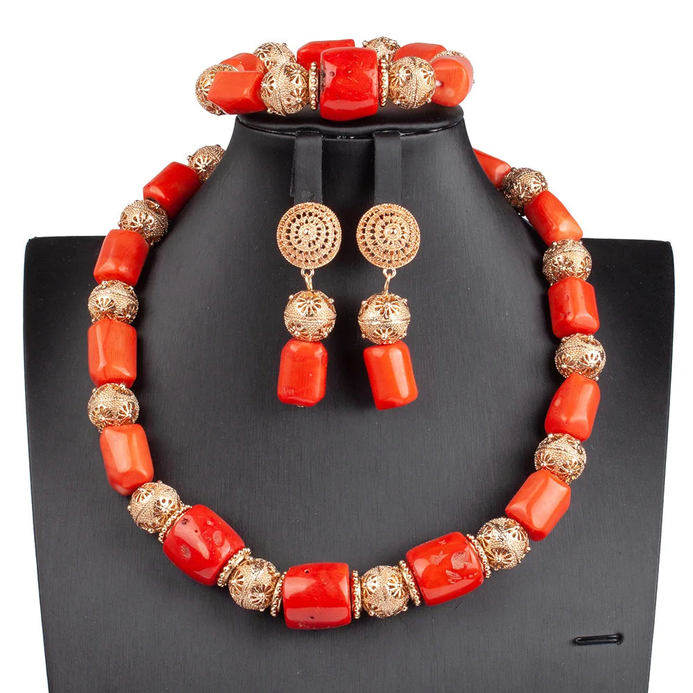 African Coral Beads Necklace Set for Wedding and Cultural Events