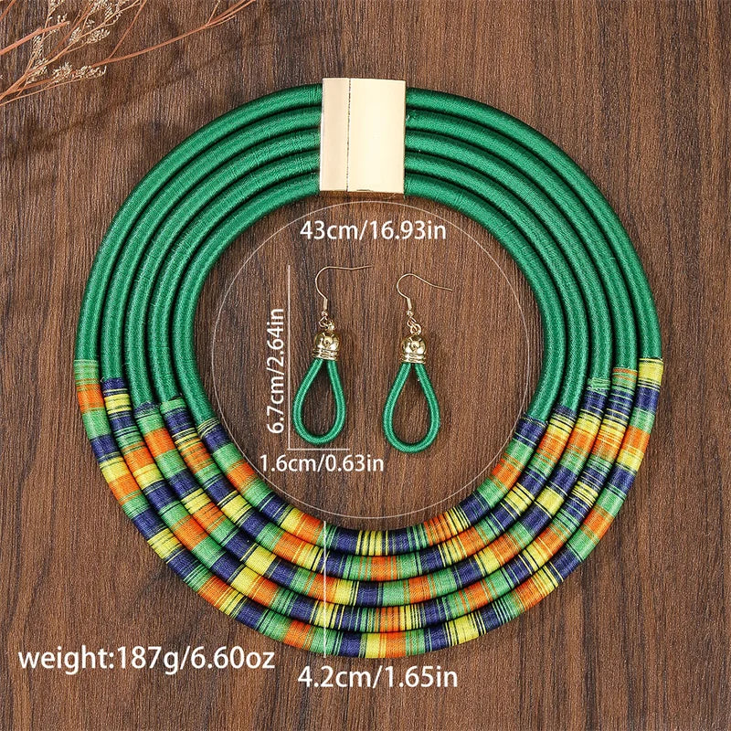 African Fashion Jewelry Set for Women. Necklace, Earrings Multi-layer Woven Jewelry.