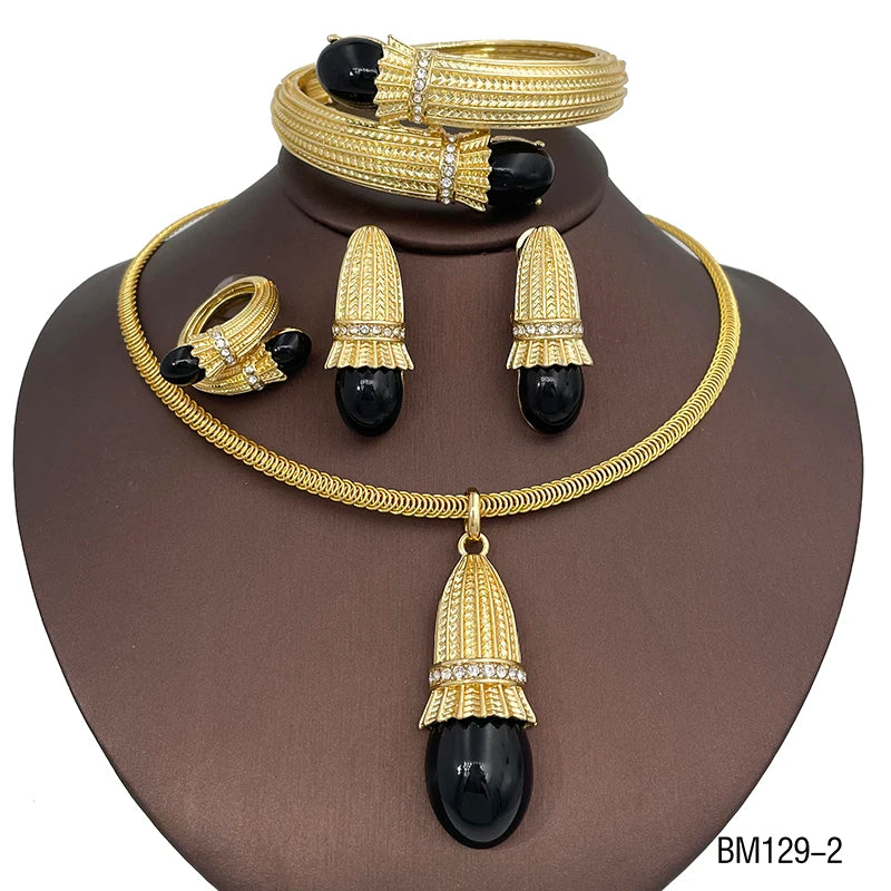Italian Luxury Red Opal Pendant Jewelry Set For Women