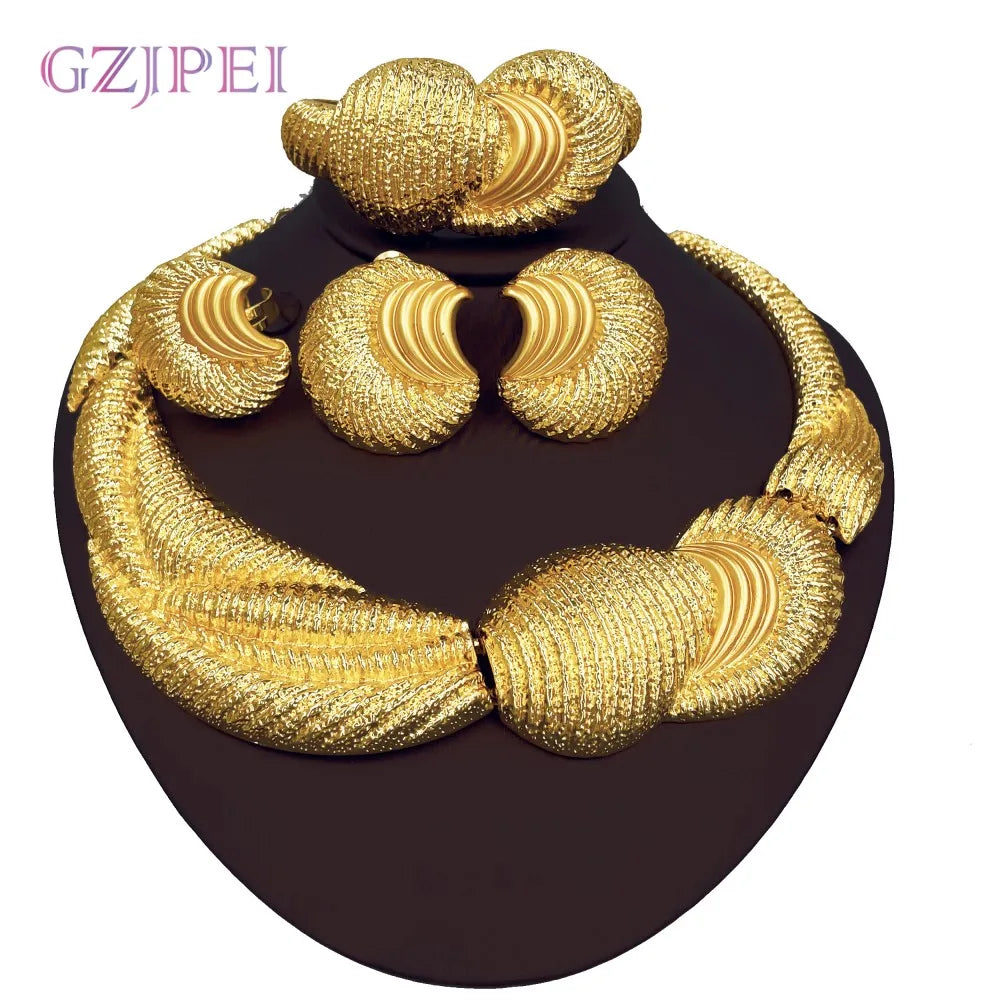 Luxury 18K Gold Plated Big Jewelry Set Large Necklace