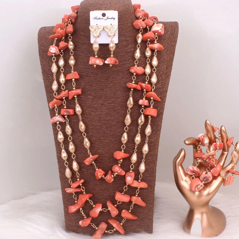 African Nature Coral long beads jewelry set
