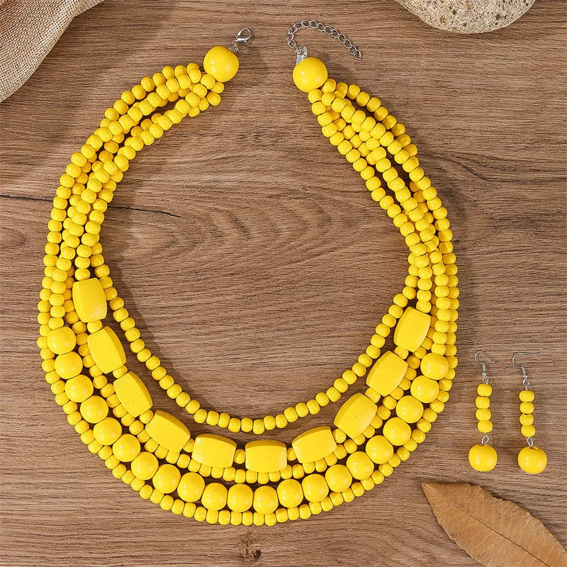 New Colorful Handmade Multi-Layer Acrylic Beads Necklace/Earring Sets.