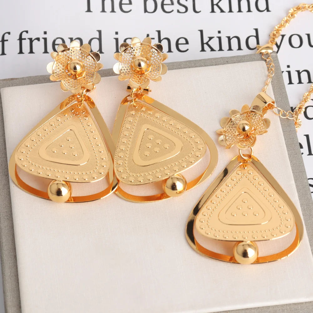 African Gold Color Women Necklace & Earrings