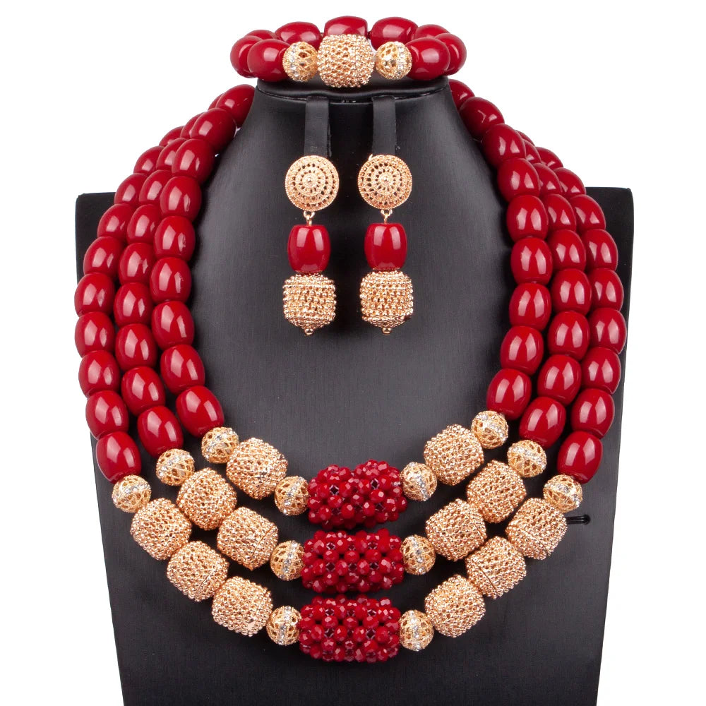 African Coral Beads Necklace Set for Wedding and Cultural Events