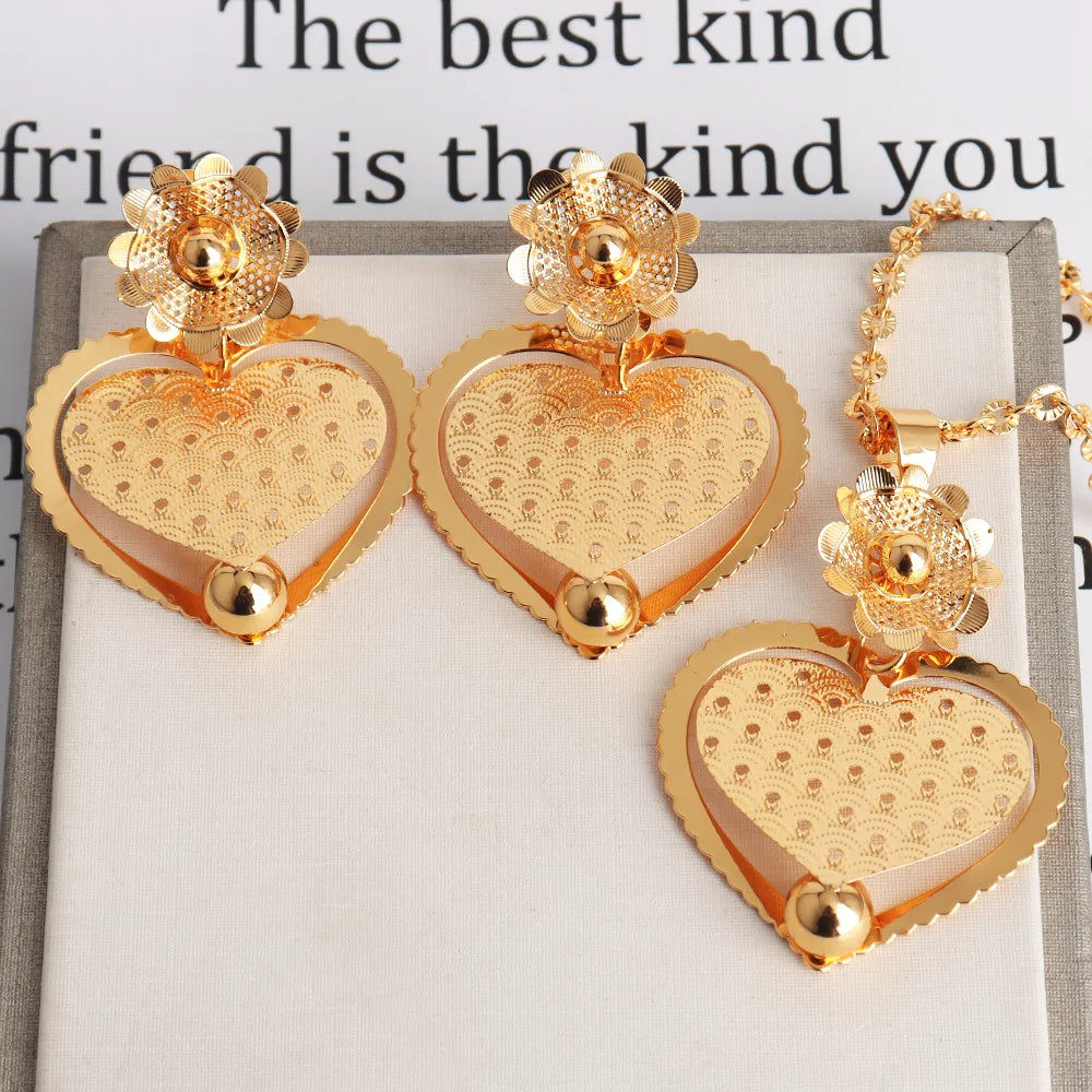 African Gold Color Women Necklace & Earrings