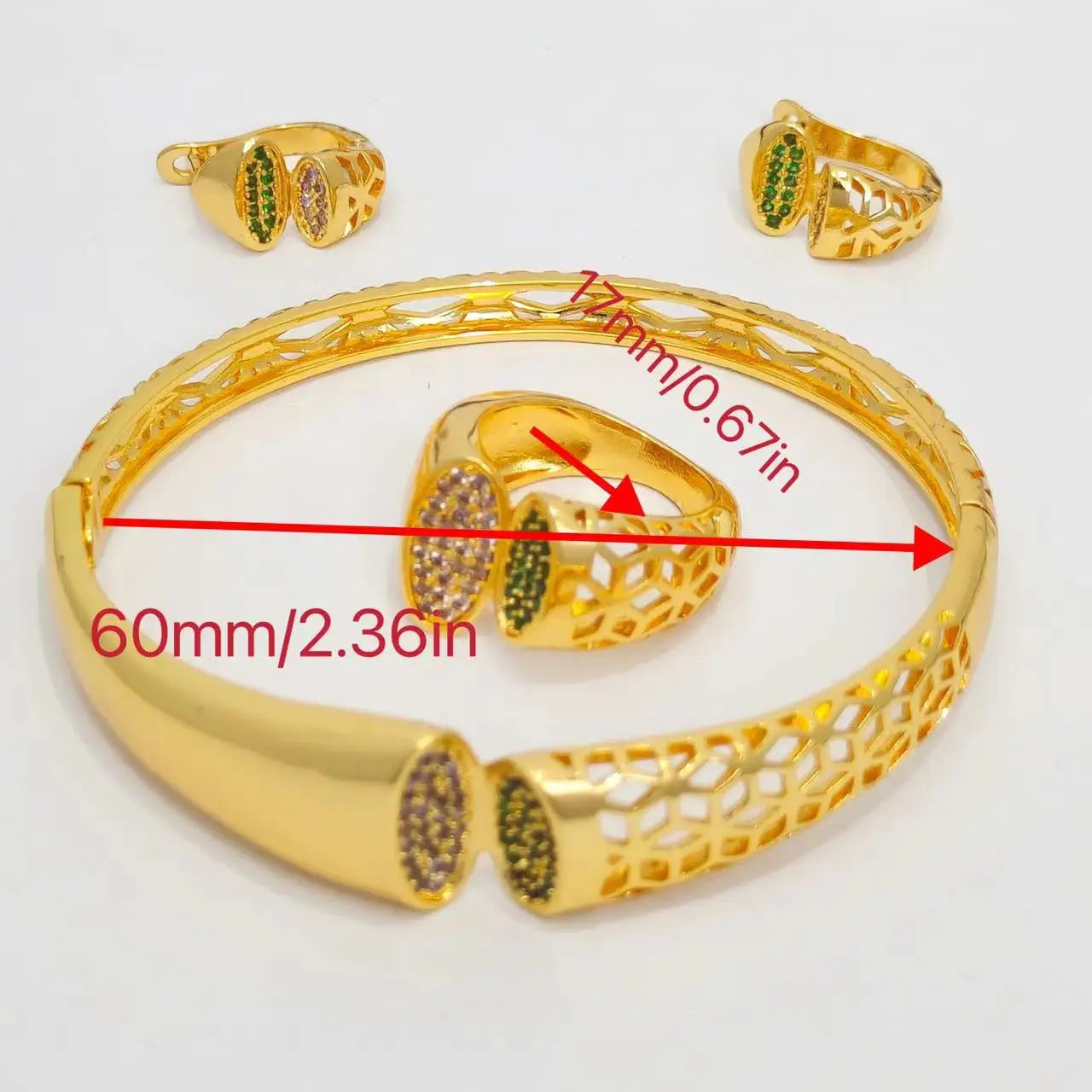 Dubai 24k 4pcs Women's Jewelry Set. Luxury Plated Gold Copper Zircon