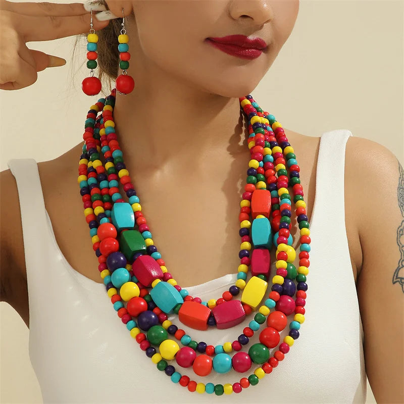 New Colorful Handmade Multi-Layer Acrylic Beads Necklace/Earring Sets.