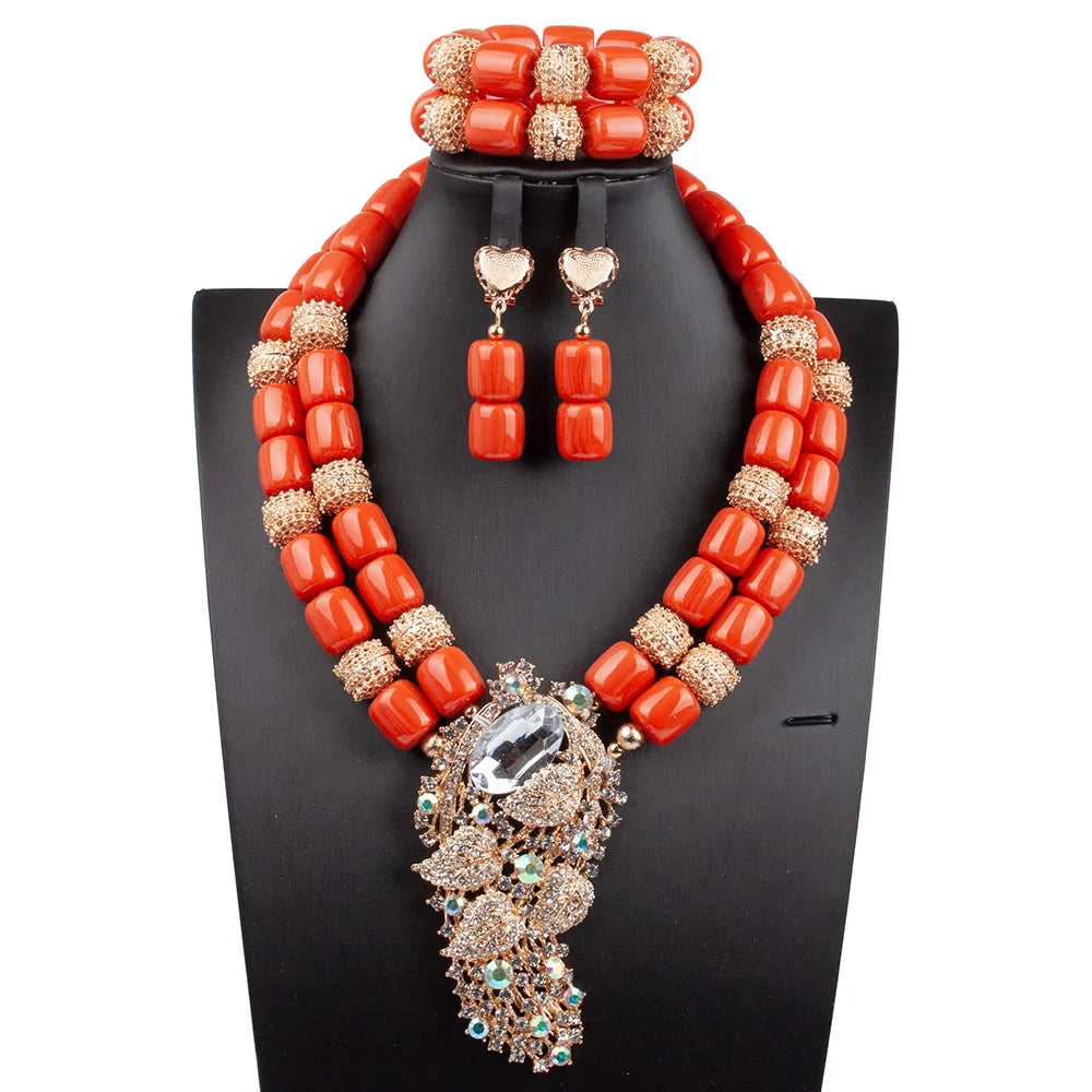 African Coral Beads Necklace Set for Wedding and Cultural Events