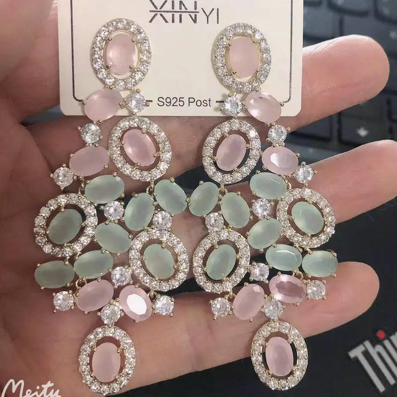 Bilincolor Green Cubic Zircon Earring for Women