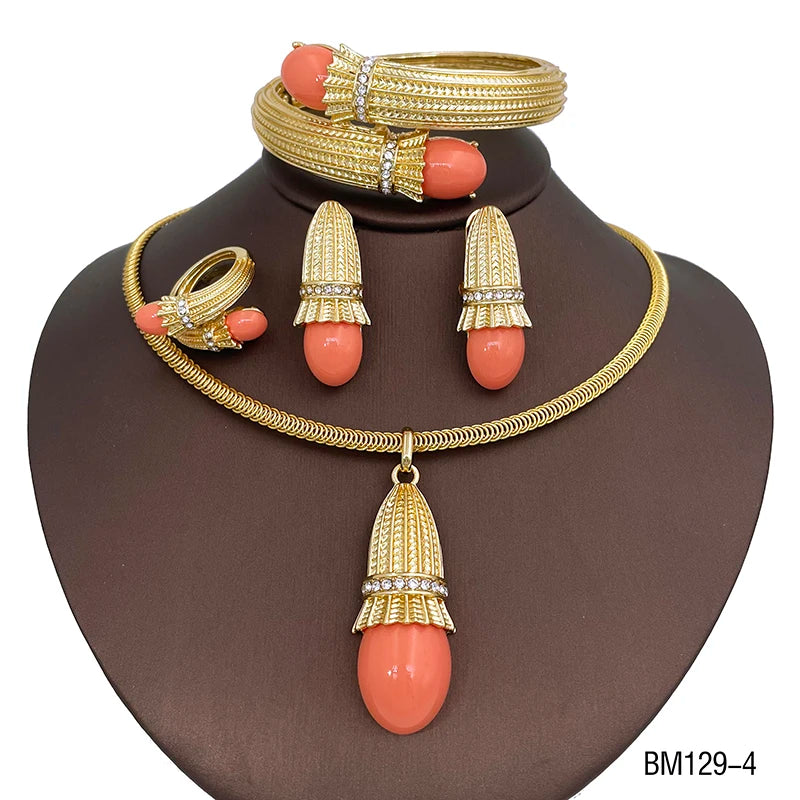 Italian Luxury Red Opal Pendant Jewelry Set For Women
