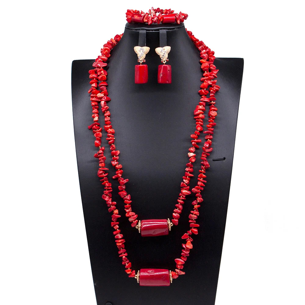 African Coral Beads Necklace Set for Wedding and Cultural Events