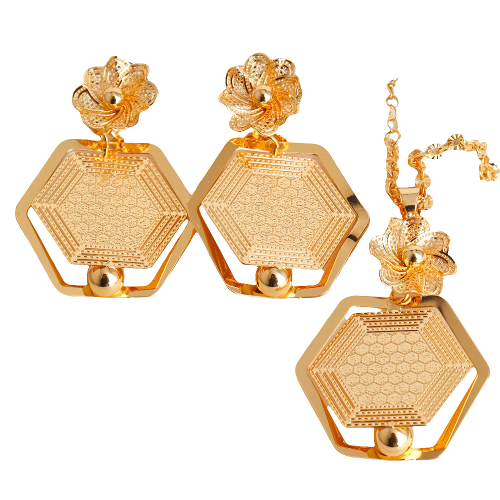 African Gold Color Women Necklace & Earrings