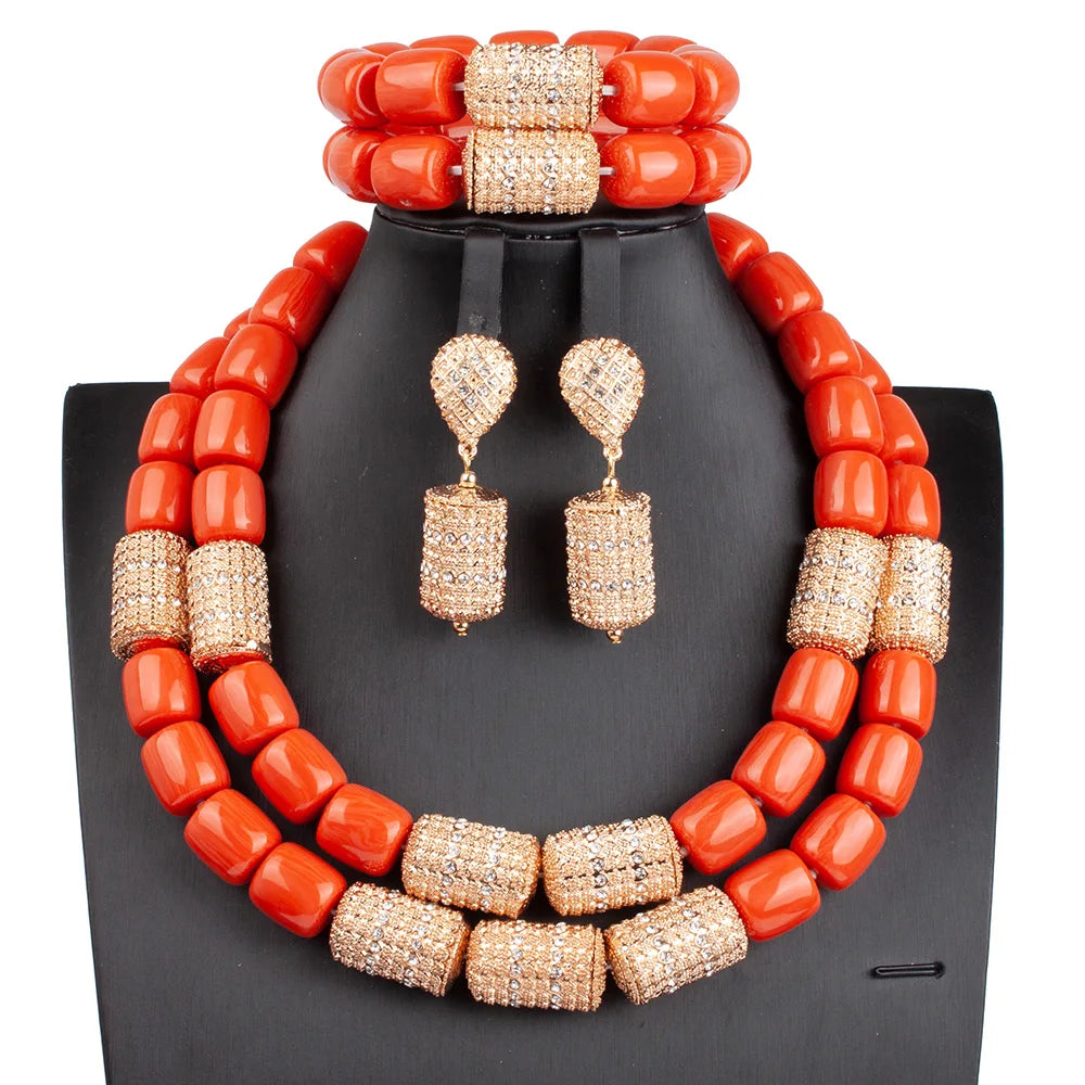 African Coral Beads Necklace Set for Wedding and Cultural Events