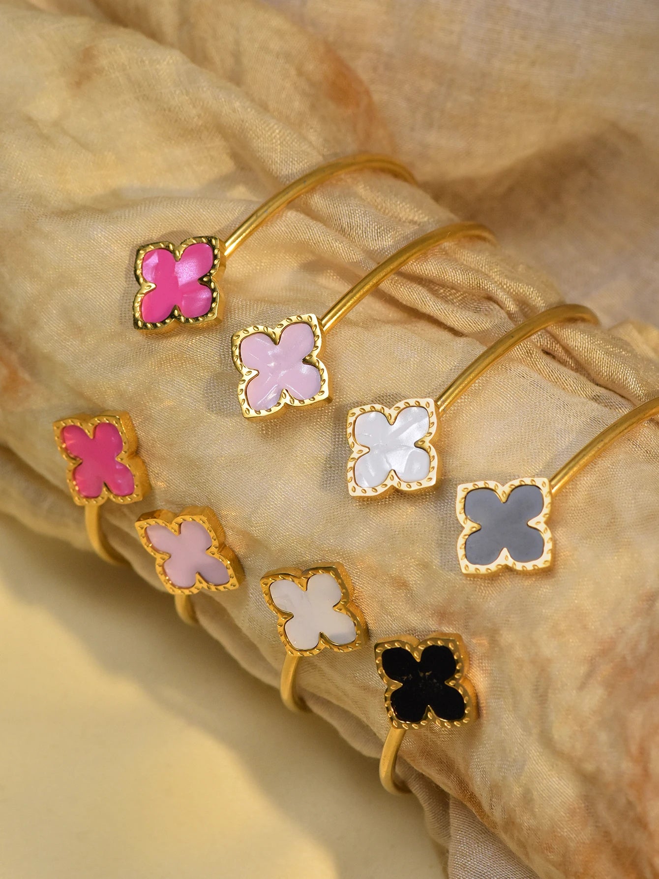1 Set Stainless Steel Clover Jewellery Set, Necklace Bracelet, Ring &  Earrings