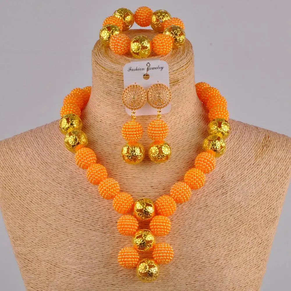 African Fuchsia pink costume necklace jewelry set
