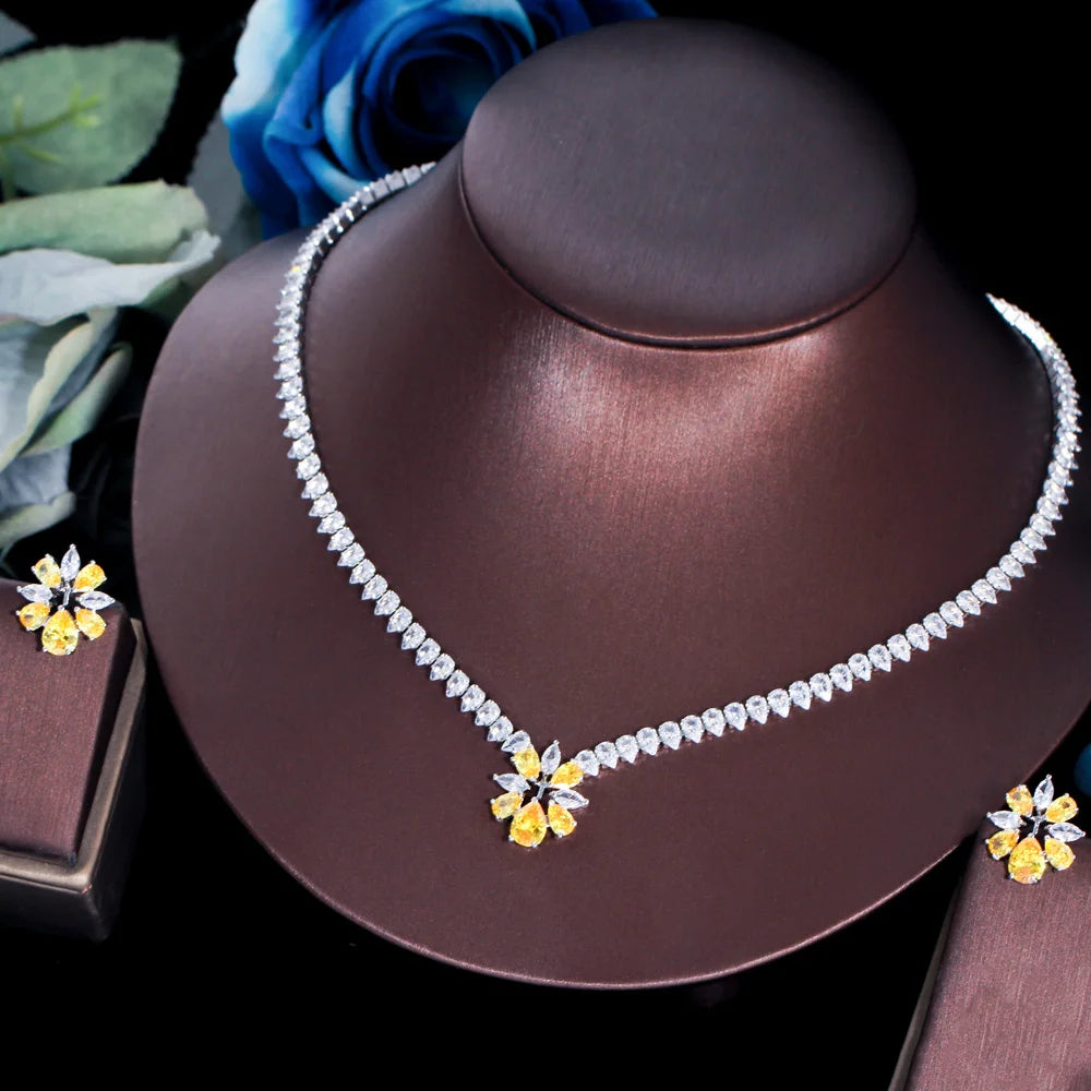 Shiny Yellow Cubic Zirconia Women's Necklace