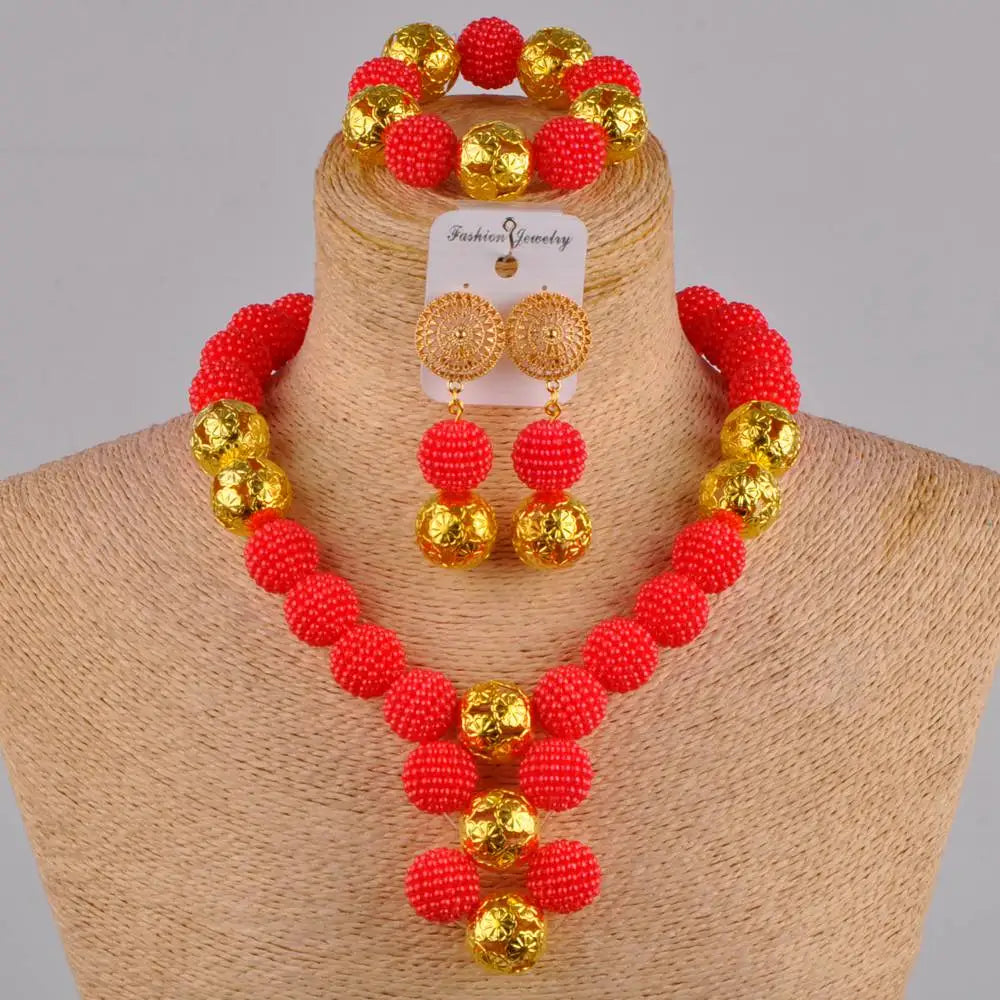 African Fuchsia pink costume necklace jewelry set