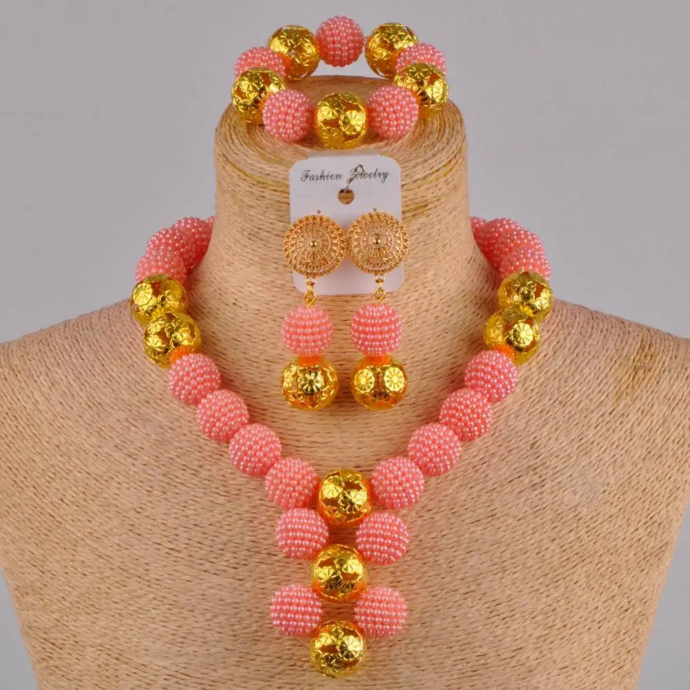African Fuchsia pink costume necklace jewelry set