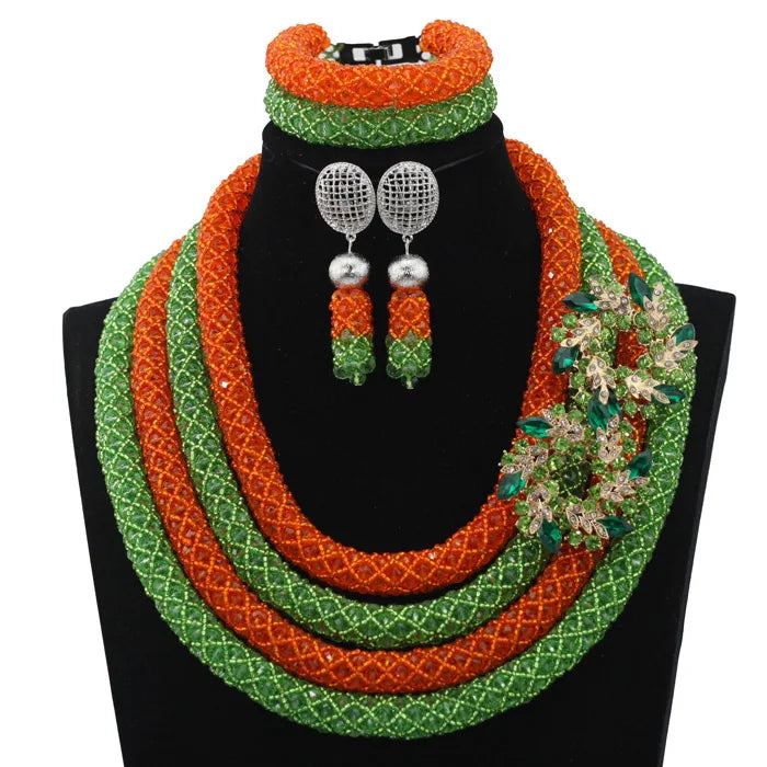 African Fashion Orange/Lime Green  Jewelry Set