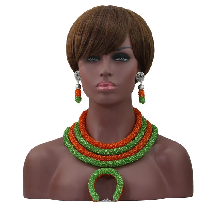 African Fashion Orange/Lime Green  Jewelry Set