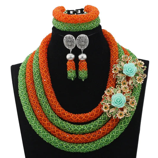 African Fashion Orange/Lime Green  Jewelry Set