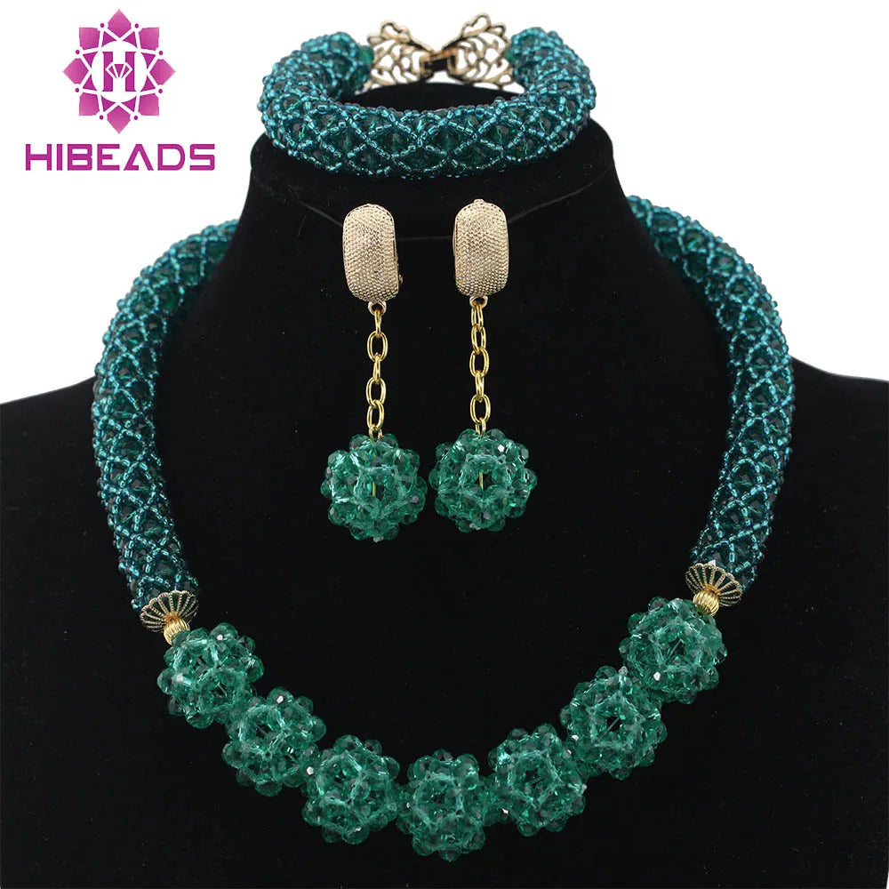 Handmade Glamorous Teal Green African Beads Jewelry Set