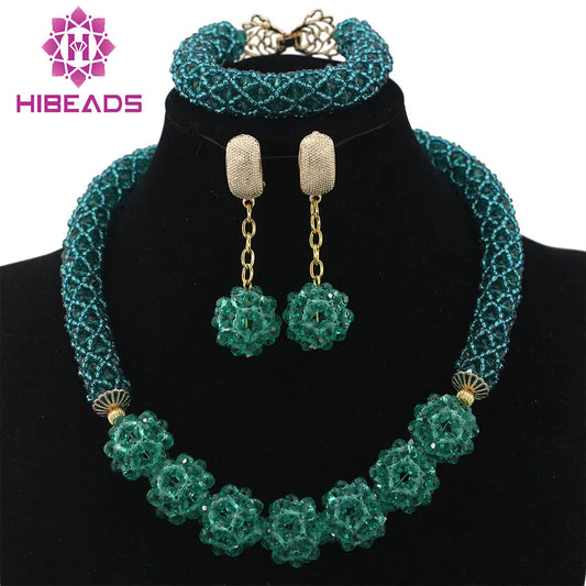 Handmade Glamorous Teal Green African Beads Jewelry Set