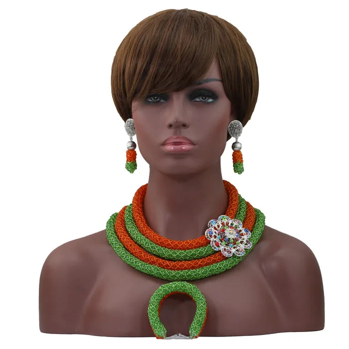 African Fashion Orange/Lime Green  Jewelry Set