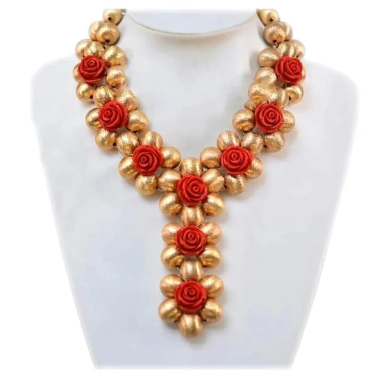 Splendid Dubai Red Flowers Women Necklace Set