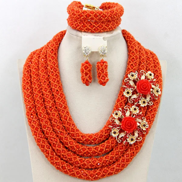 African Fashion Orange/Lime Green  Jewelry Set