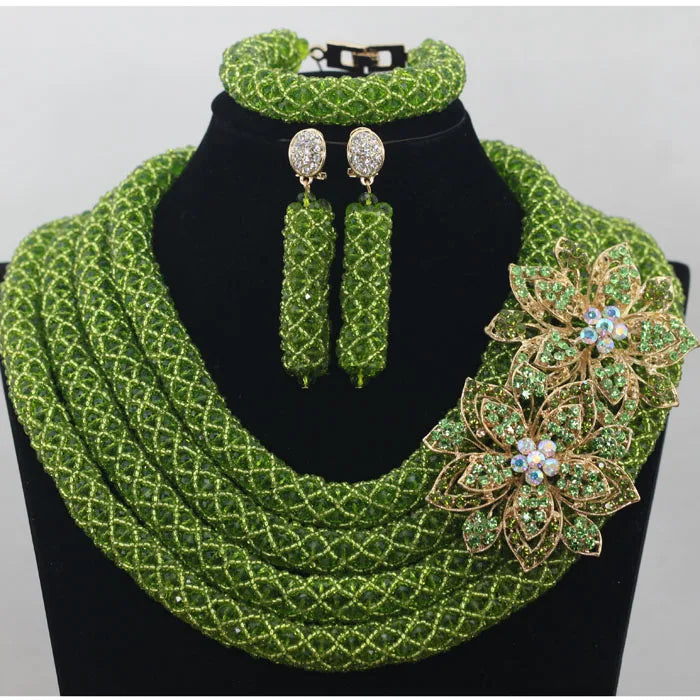 African Fashion Orange/Lime Green  Jewelry Set
